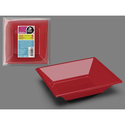 Bolsa 5 Plato Cuadrado Hondo Rojo 17 cm PS