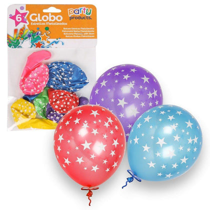 Bolsa 6 Globo Estrellas Metalizadas 23 cm