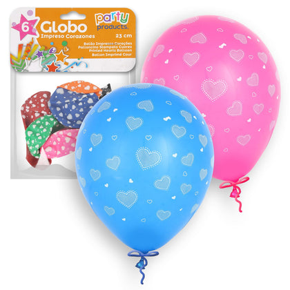 Bolsa 6 Globo Impreso Corazones 23 cm