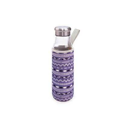 Botella Vidrio 550 ml + Funda Boho Lila