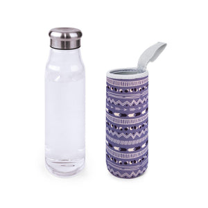 Botella Vidrio 550 ml + Funda Boho Lila