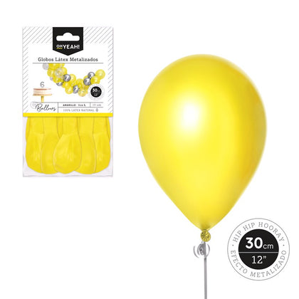 Globo Amarillo Metalizado 30cm Látex 10Uds