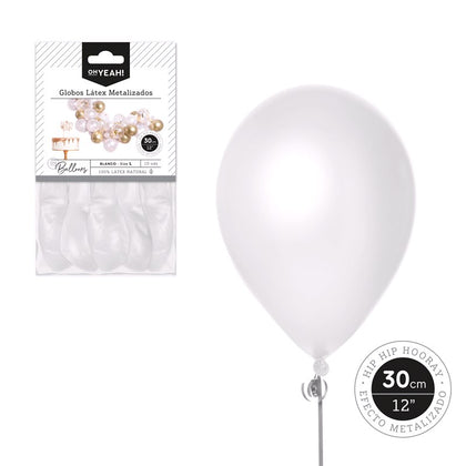 Globo Blanco Metalizado 30cm Látex 10Uds