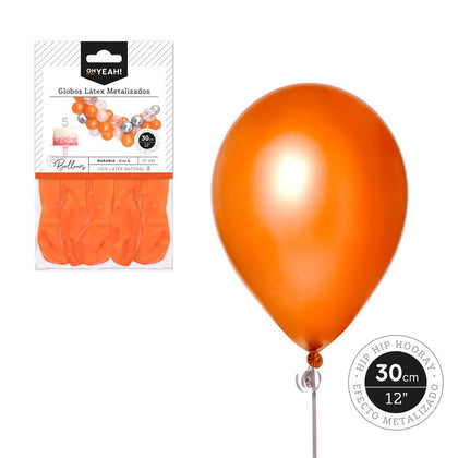 Globo Naranja Metalizado 30cm Látex 10Uds