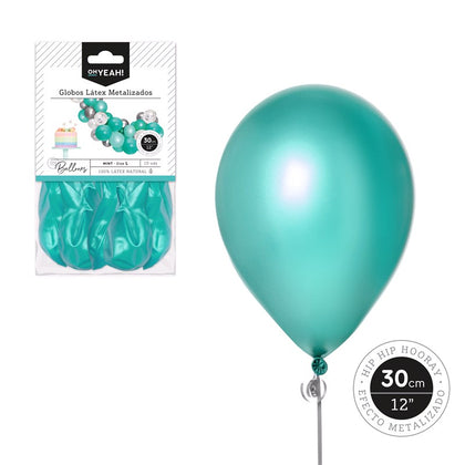 Globo Mint Metalizado 30cm Látex 10Uds