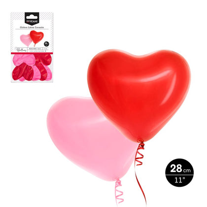 Globo Látex Corazón Rojo y Rosa 28cm 6 Uds