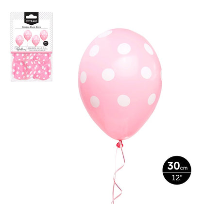 Globo Decorado Dots Rosa Pastel 30cm  Látex 8 Uds