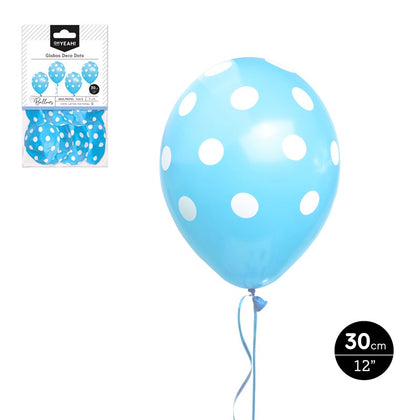 Globo Decorado Dots Azul Pastel 30cm  Látex 8 Uds