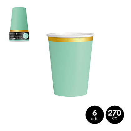 Vasos Cartón Mint Pastel Metalizado 270cc 6Uds